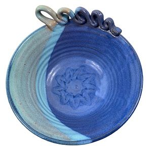 Pottery Bowl Jamie DeGuzman Blue Wave Pattern EUC Stamped Signed